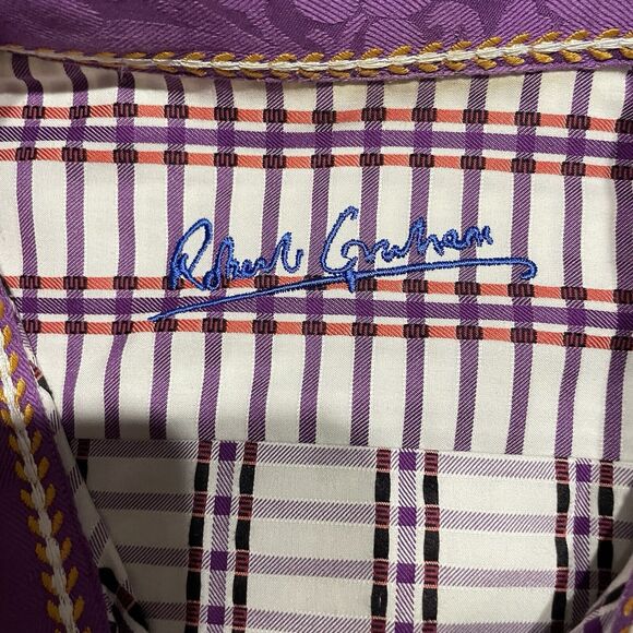Robert Graham Large Button Down Shirt Purple Orange Flip Cuff Size Large - Picture 5 of 10
